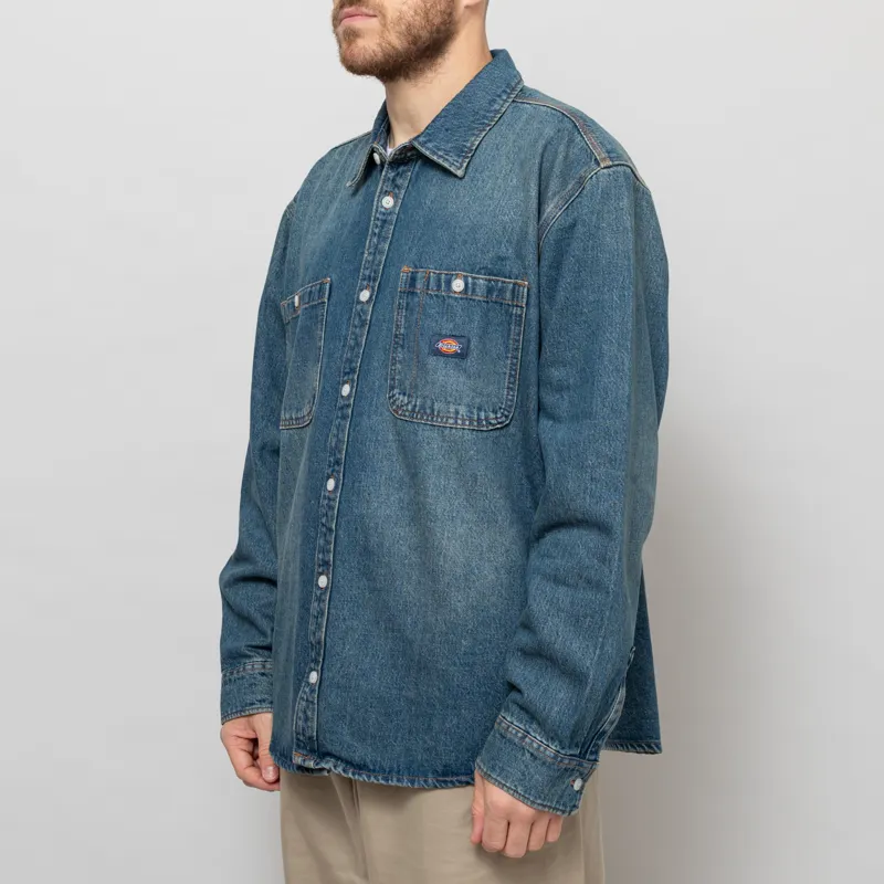 Dickies Mechanic Long Sleeve Denim Shirt Khaki Tinted Blue-2