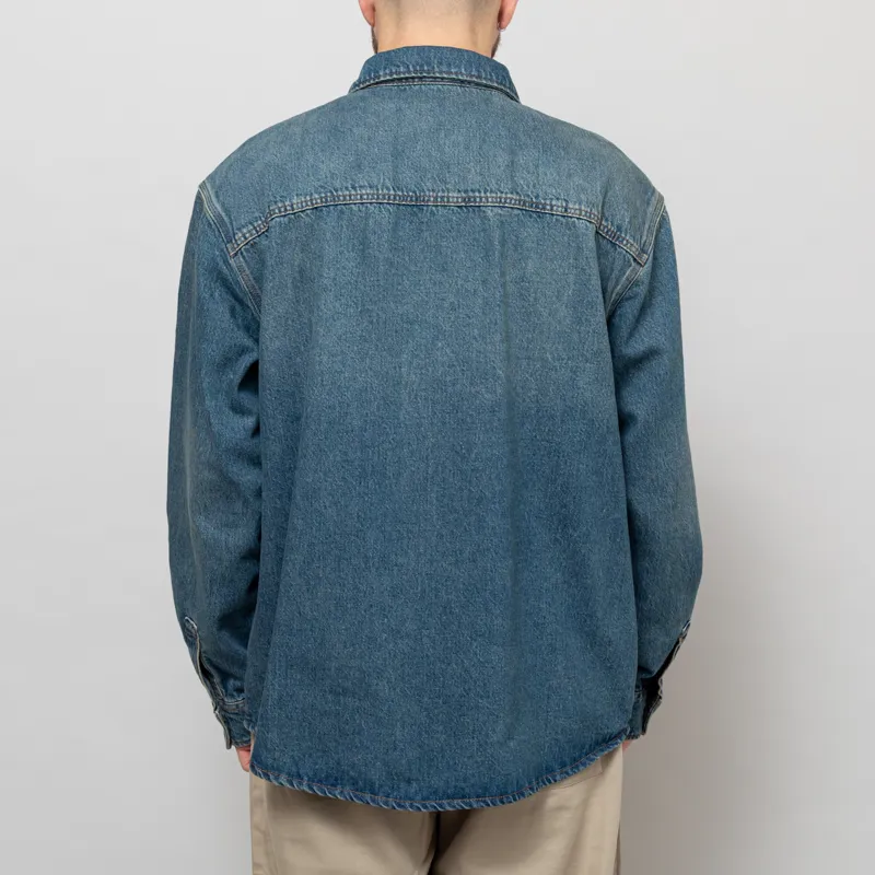 Dickies Mechanic Long Sleeve Denim Shirt Khaki Tinted Blue-4