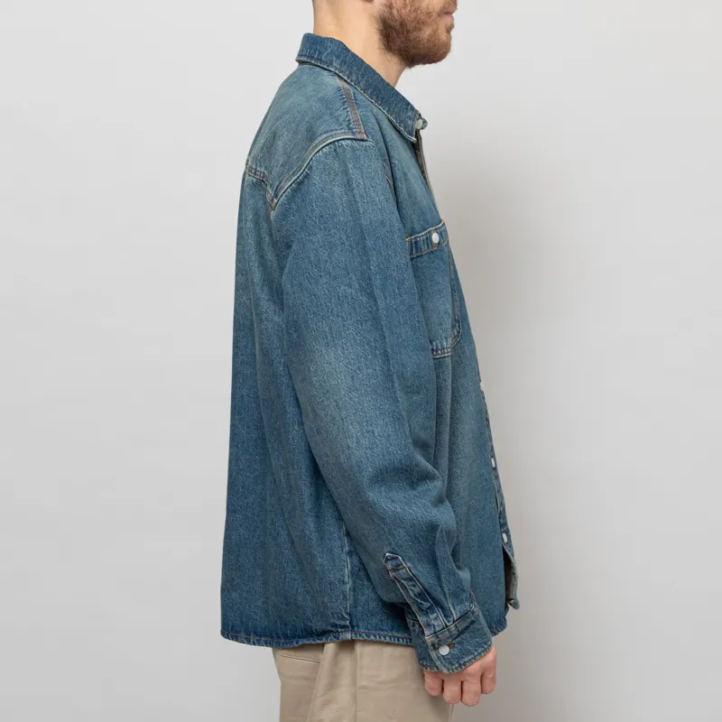 Dickies Mechanic Long Sleeve Denim Shirt Khaki Tinted Blue-5