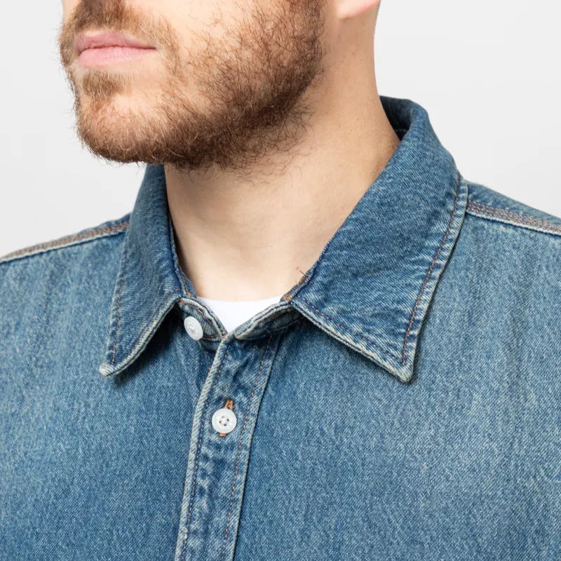 Dickies Mechanic Long Sleeve Denim Shirt Khaki Tinted Blue-6