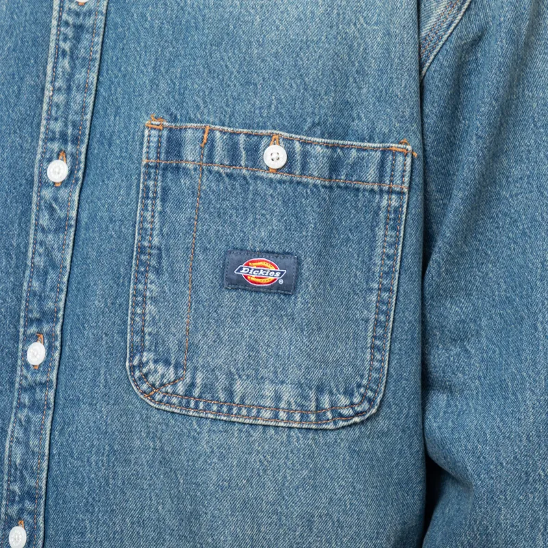 Dickies Mechanic Long Sleeve Denim Shirt Khaki Tinted Blue-8