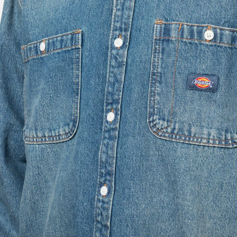 Dickies Mechanic Long Sleeve Denim Shirt Khaki Tinted Blue-7