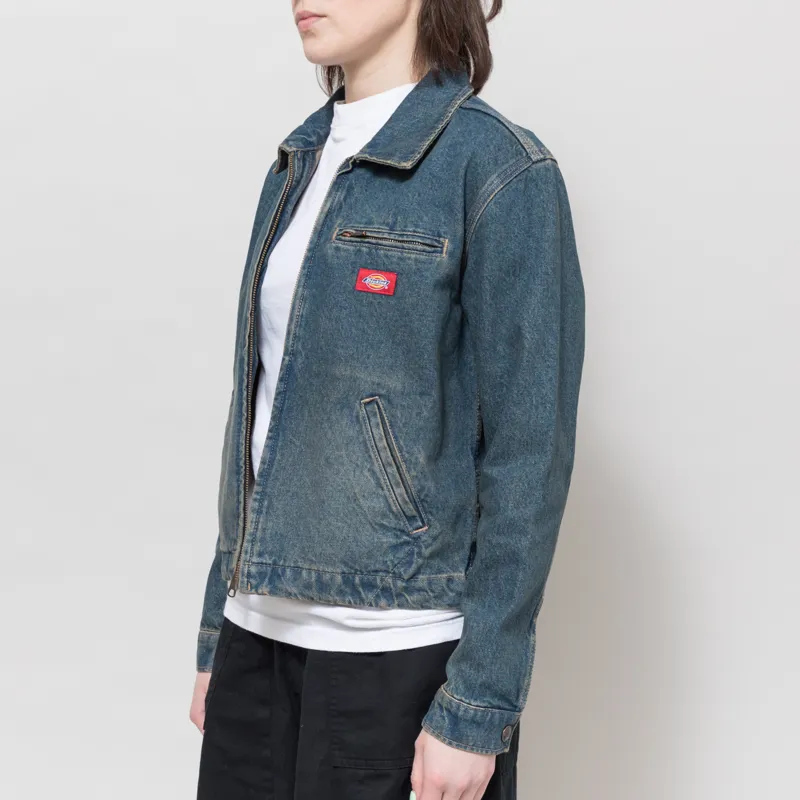 Dickies Womens Denim Painter Jacket Khaki Tinted Blue-1