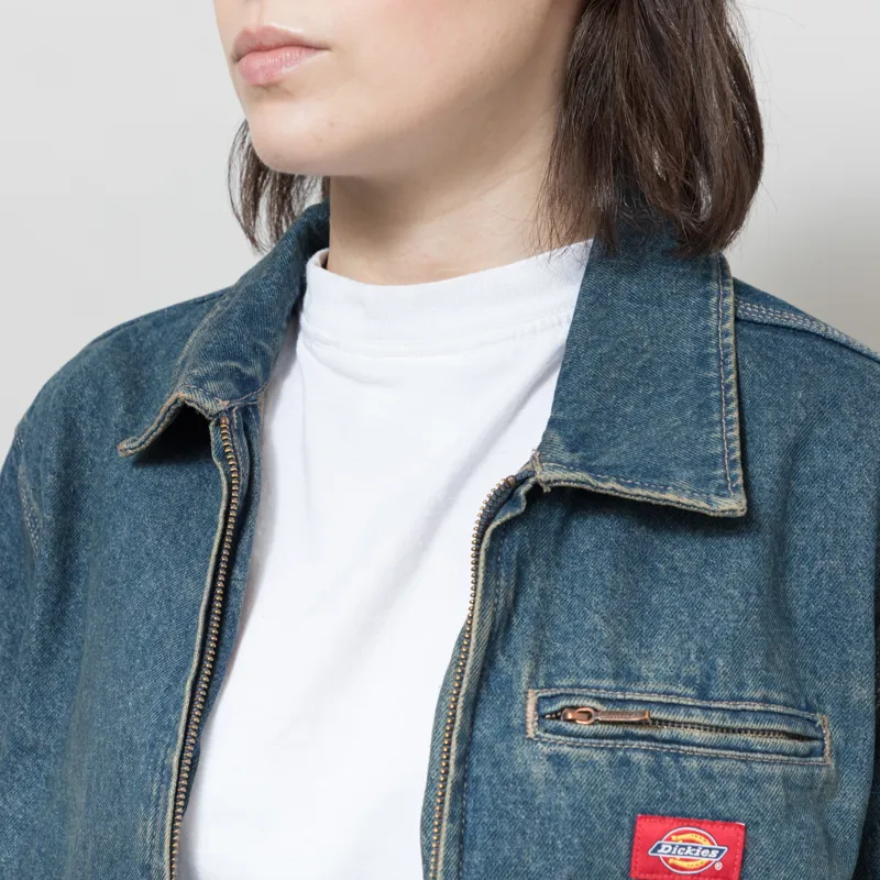 Dickies Womens Denim Painter Jacket Khaki Tinted Blue-3