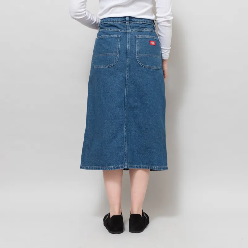 Dickies Womens Midi Denim Skirt Classic Blue-2