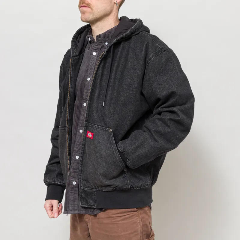 Dickies Lined Denim Hooded Bomber Jacket Black Wash Faded-1