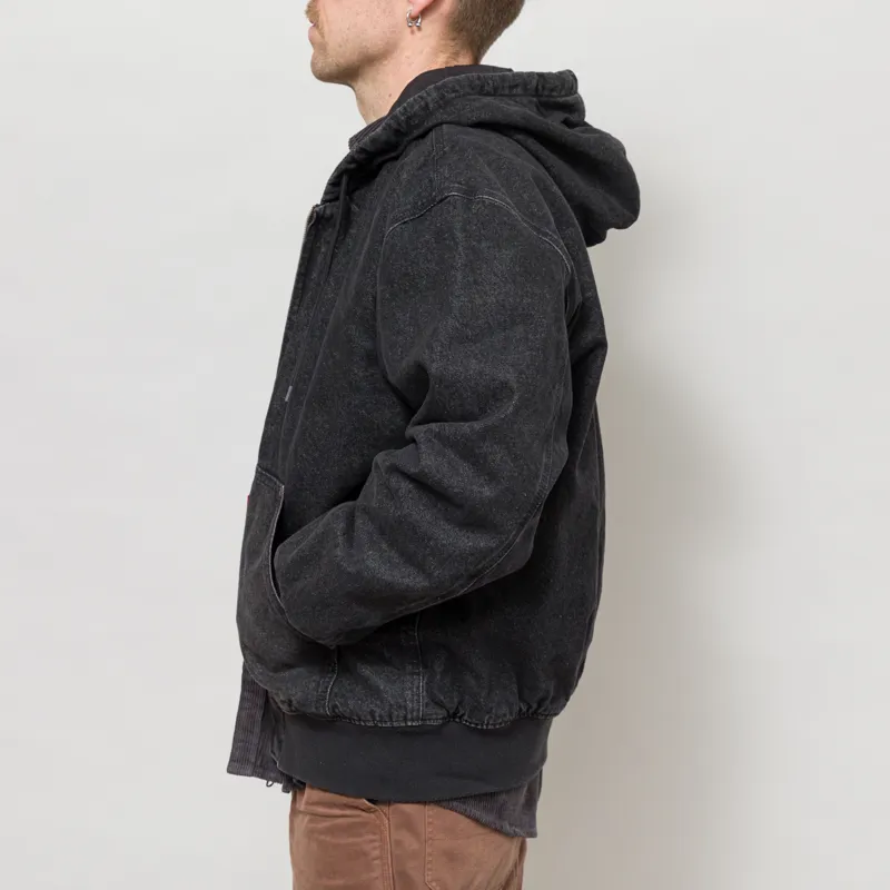 Dickies Lined Denim Hooded Bomber Jacket Black Wash Faded-2