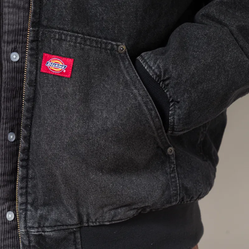 Dickies Lined Denim Hooded Bomber Jacket Black Wash Faded-6