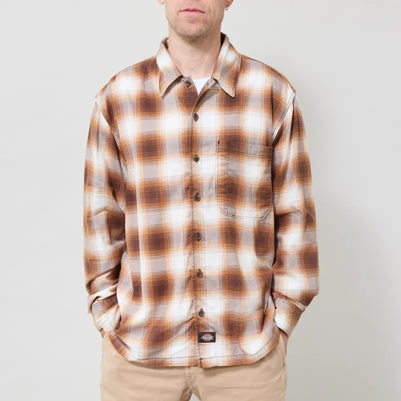 Dickies Gulfport Flannel Shirt Chocolate Brown-1