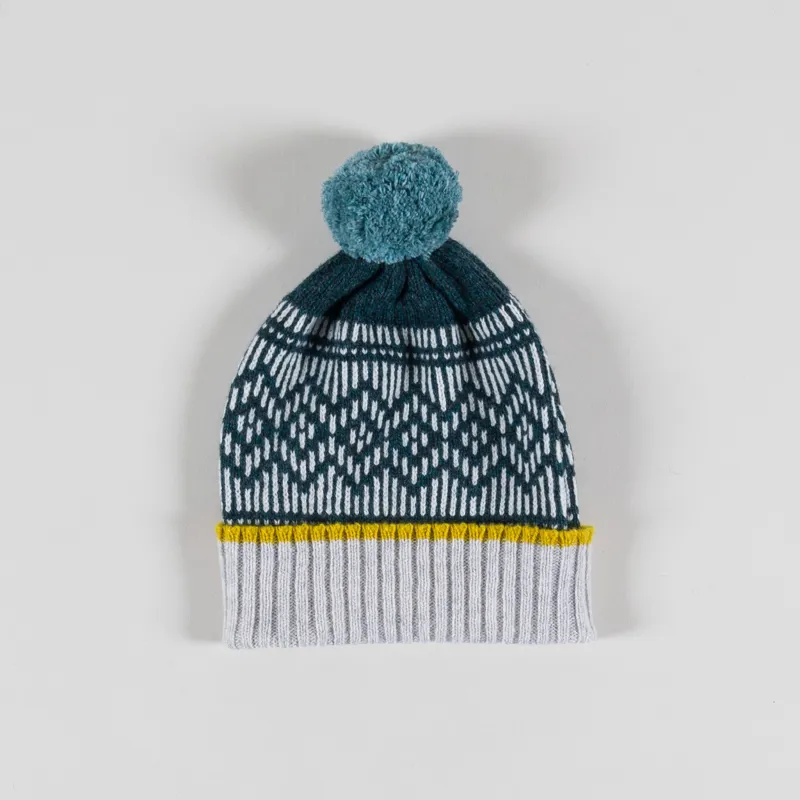 Scarlet Knitwear Womens Dundee Graphics Pom Pom Hat Dark Petrol