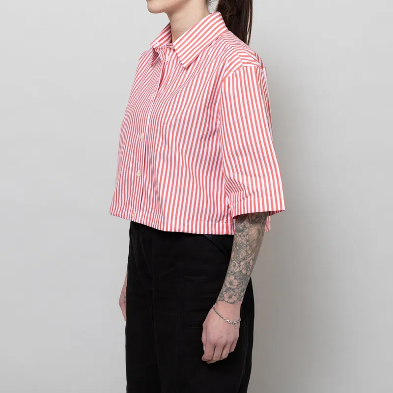 Stella Nova Womens Cropped Stripe Cotton Shirt Red-3