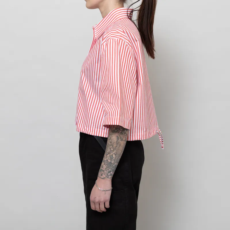 Stella Nova Womens Cropped Stripe Cotton Shirt Red-4