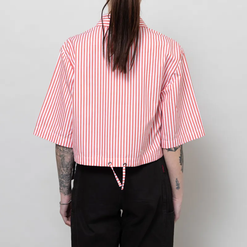 Stella Nova Womens Cropped Stripe Cotton Shirt Red-5
