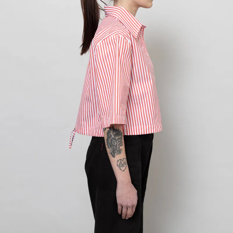 Stella Nova Womens Cropped Stripe Cotton Shirt Red-7