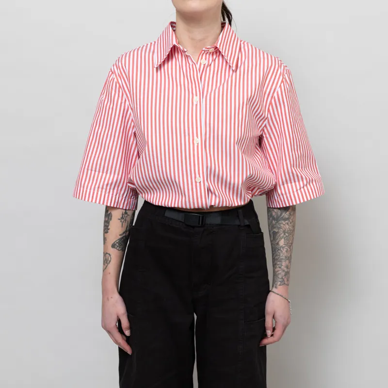 Stella Nova Womens Cropped Stripe Cotton Shirt Red-1