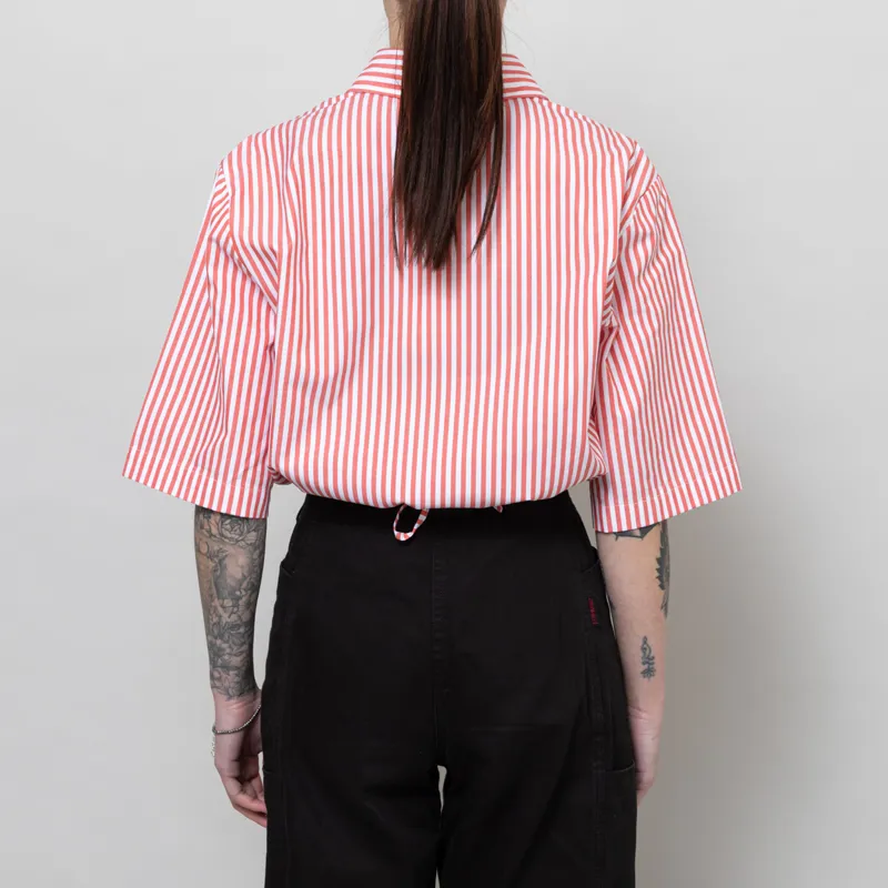 Stella Nova Womens Cropped Stripe Cotton Shirt Red-6