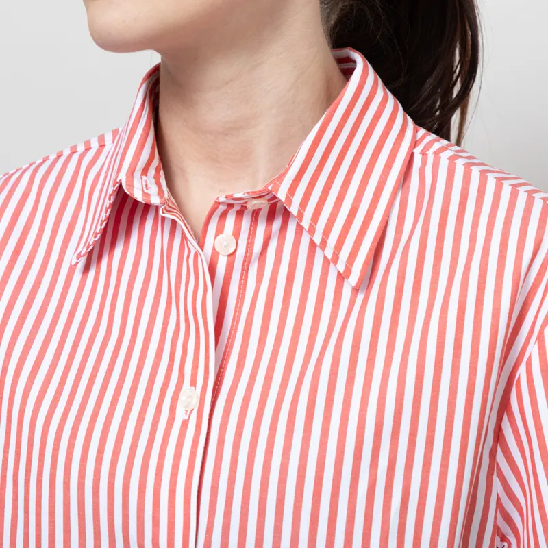 Stella Nova Womens Cropped Stripe Cotton Short Sleeve Shirt Red