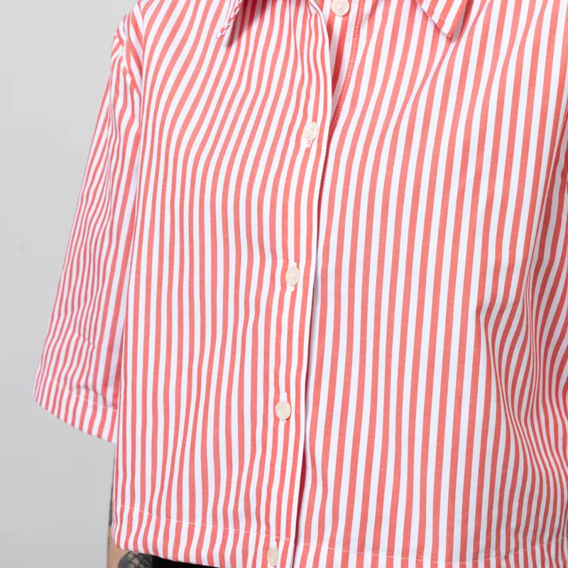 Stella Nova Womens Cropped Stripe Cotton Shirt Red-8