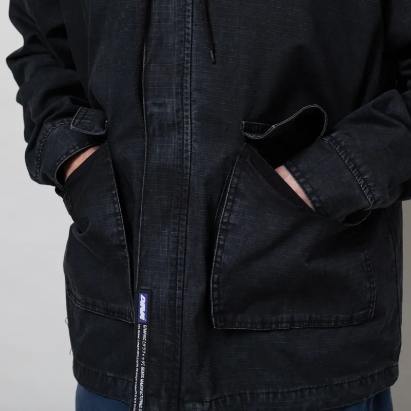 Deva States Caribou Faded Parka Jacket Washed Black-10