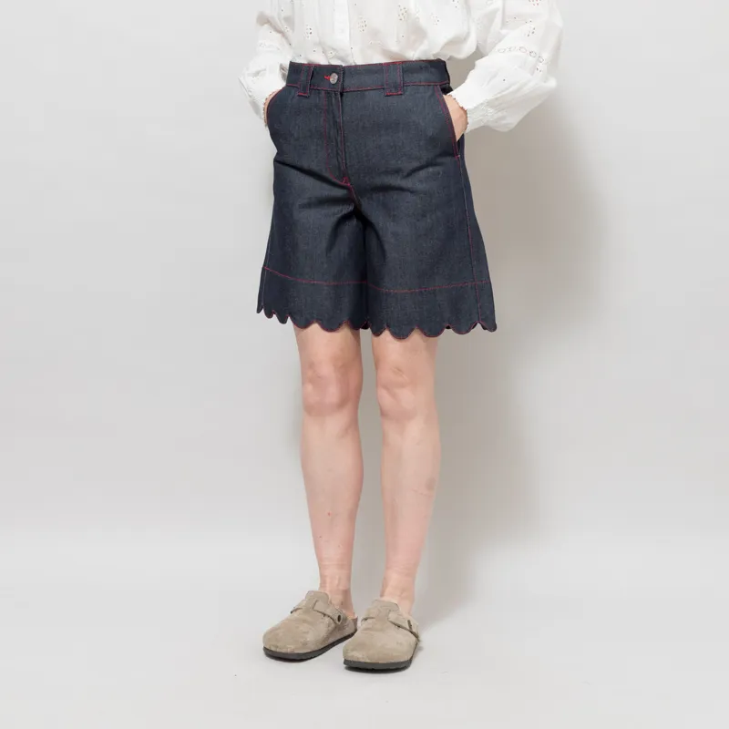 Stella Nova Womens Unwashed Denim Scallop Shorts Blue-1