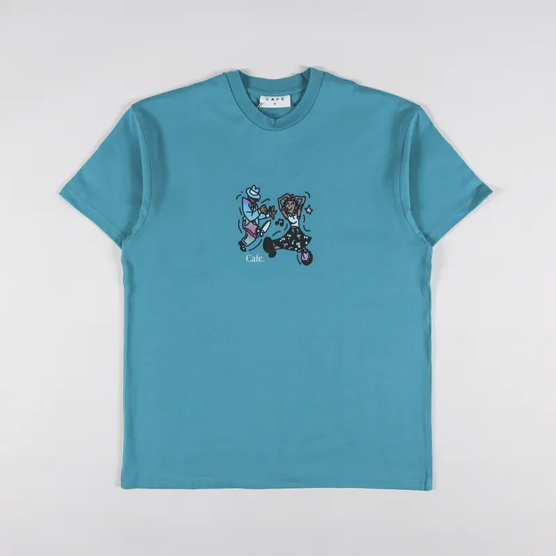 Skateboard Cafe Dancing T Shirt Teal