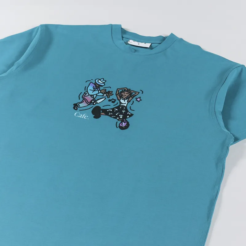 Skateboard Cafe Dancing T Shirt Teal-1