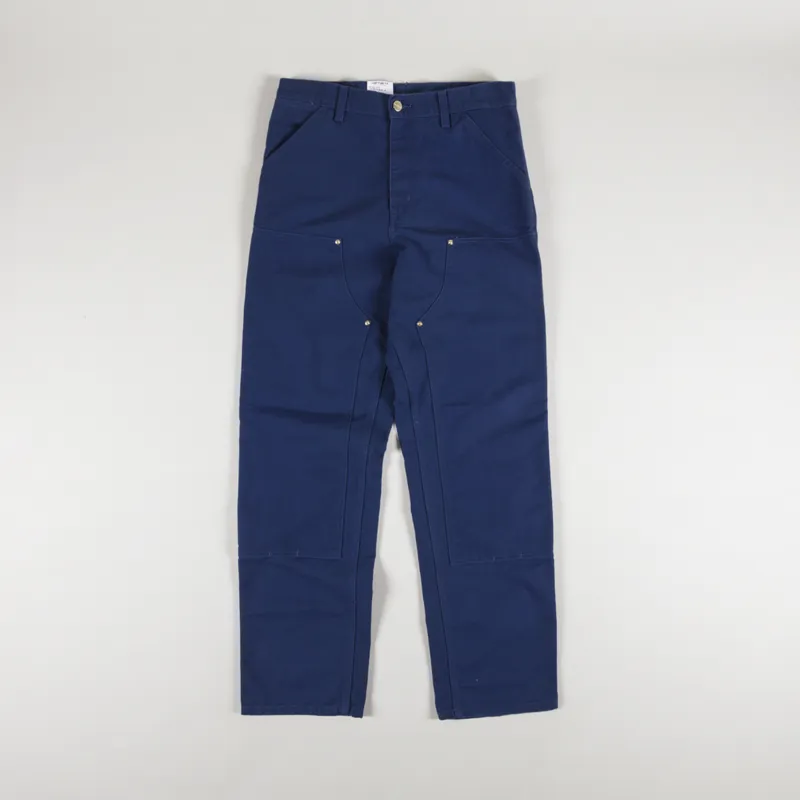 Carhartt WIP Double Knee Pant Blue Rinsed Dearborn Canvas-1