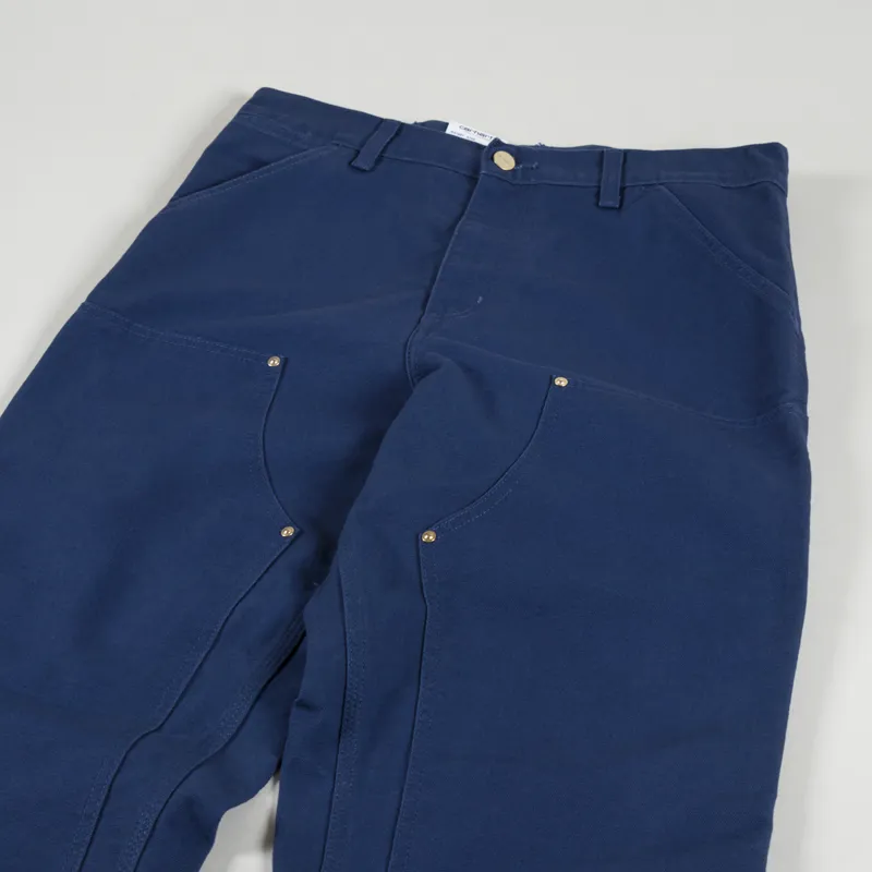 Carhartt WIP Double Knee Pant Blue Rinsed Dearborn Canvas-5