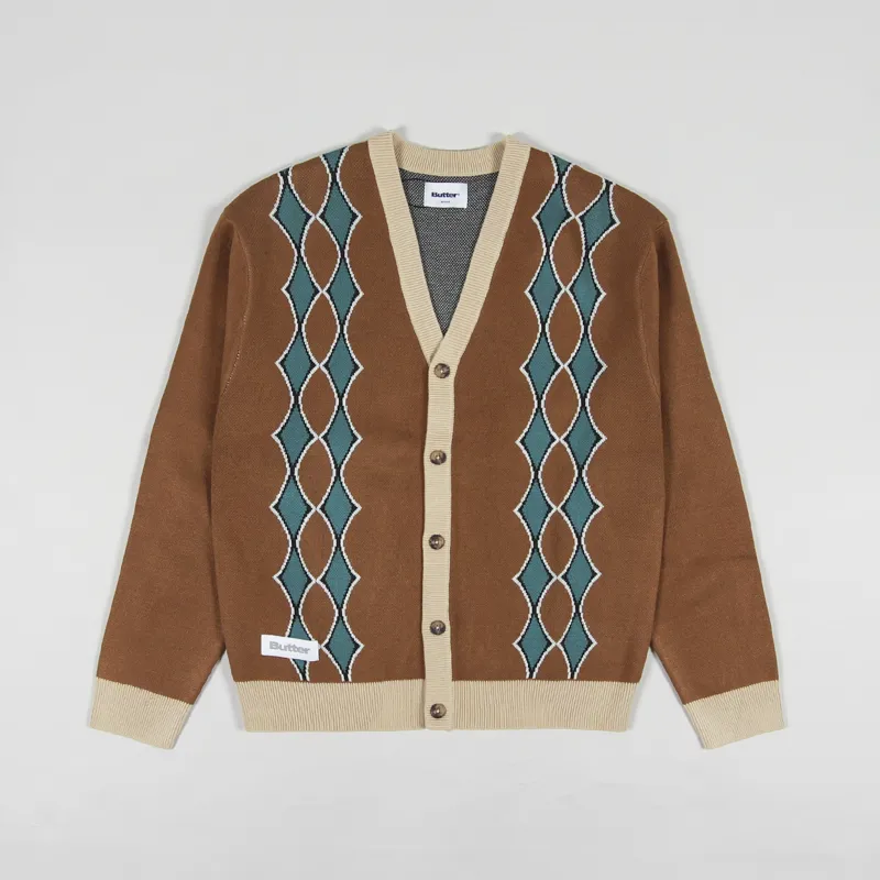 Butter Goods Mens Diamond Knit Cardigan Nutmeg Brown