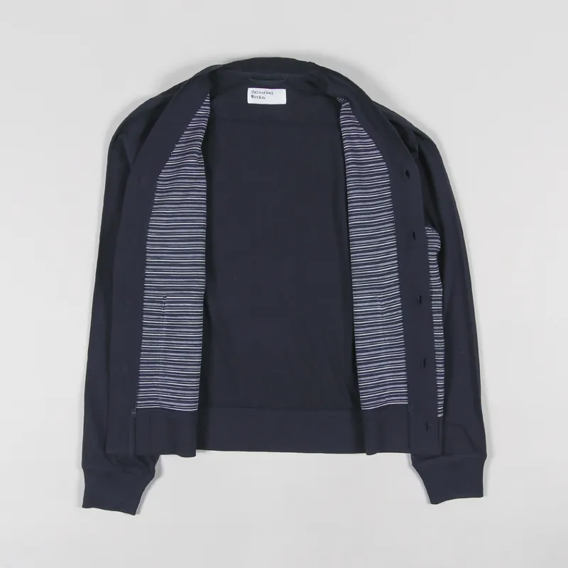 Universal Works Dicky Cardigan Navy Jersey Mix-1