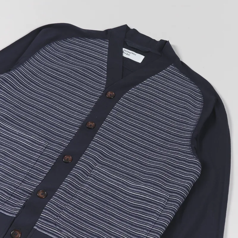 Universal Works Dicky Cardigan Navy Jersey Mix-3