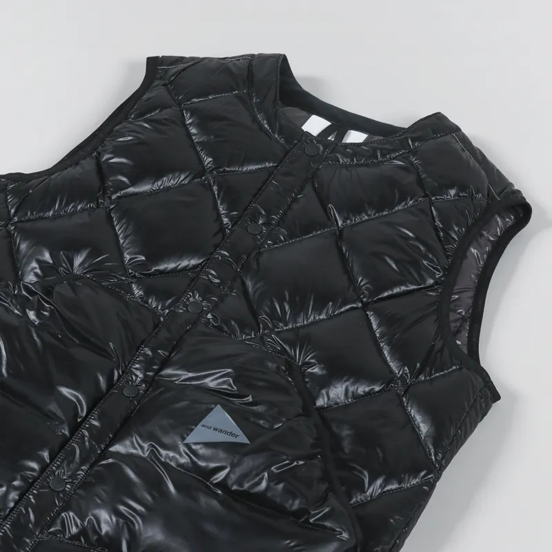 And Wander Mens Insulated Gilet Diamond Stitch Down Vest Black