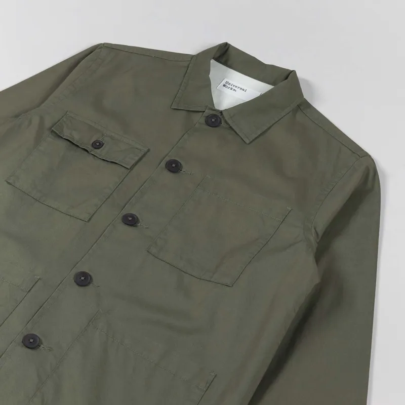 Universal Works Dockside Overshirt Olive Fine Twill-3