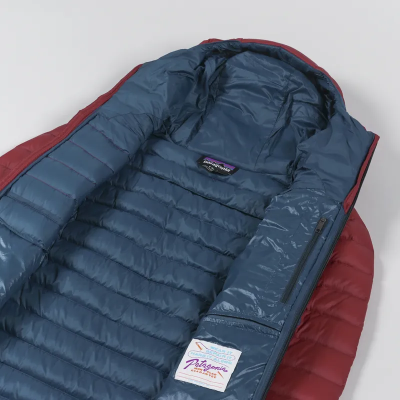 Patagonia Mens Recycled Down Sweater Hoody Tidepool Blue Red