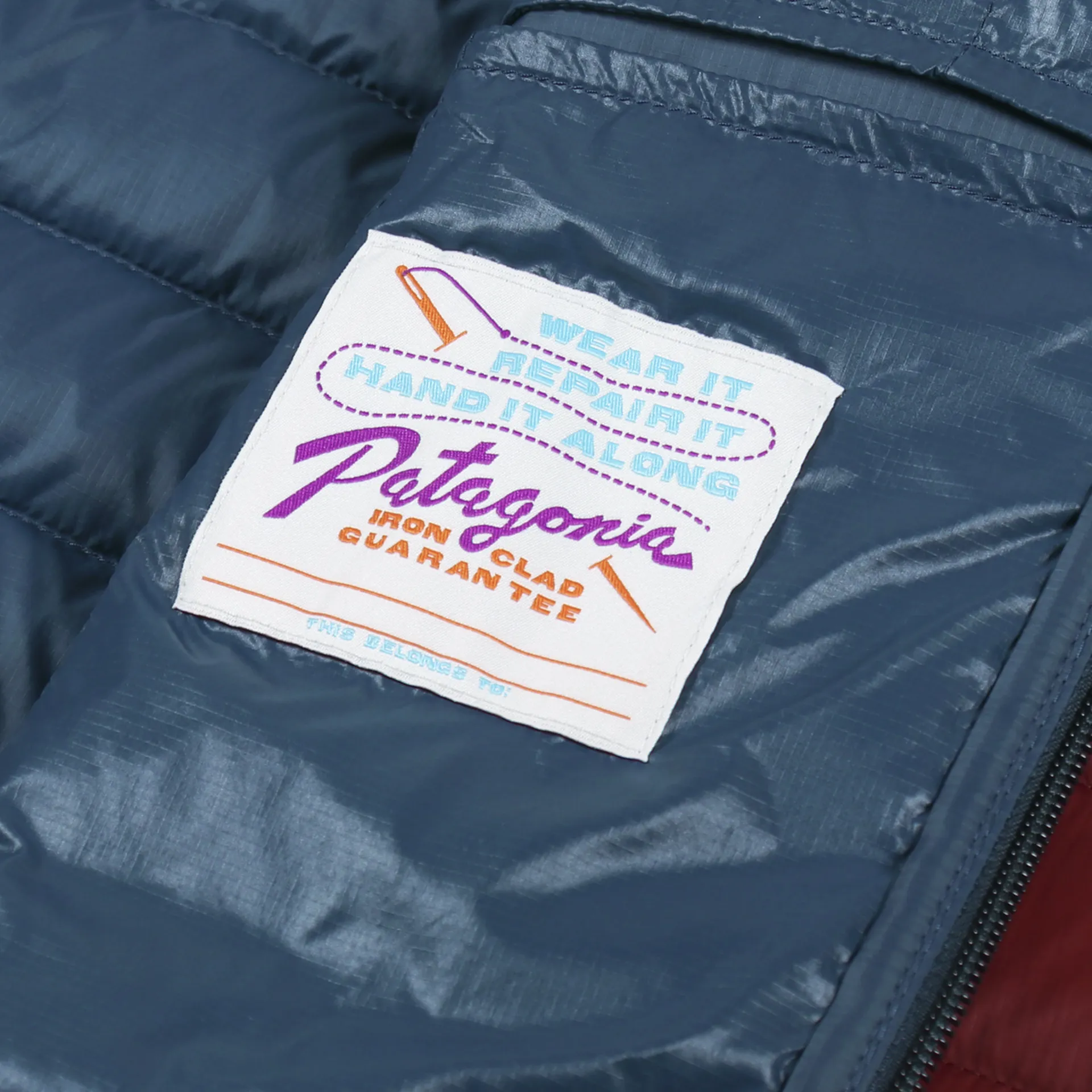 Patagonia Mens Recycled Down Sweater Hoody Tidepool Blue Red