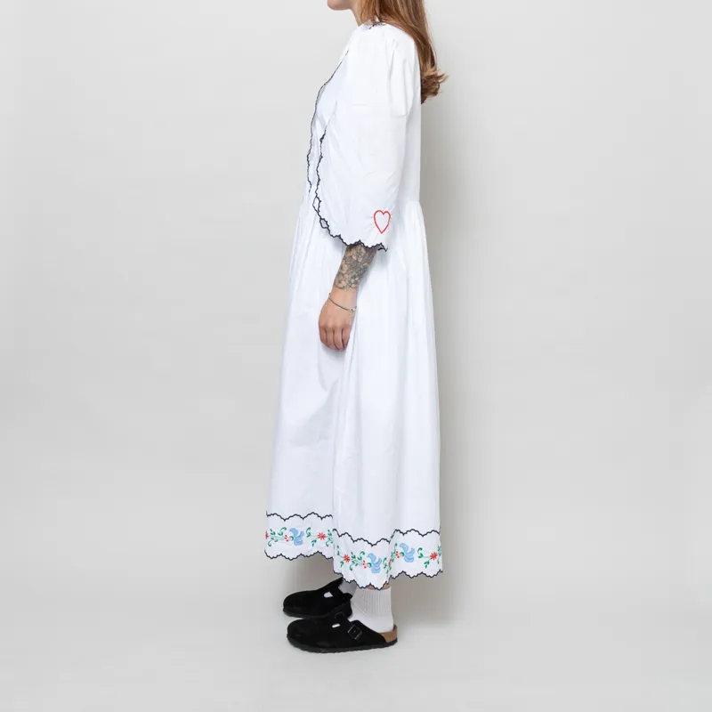 Stella Nova Womens Coloured Embroidered Loose Dress Off White-2