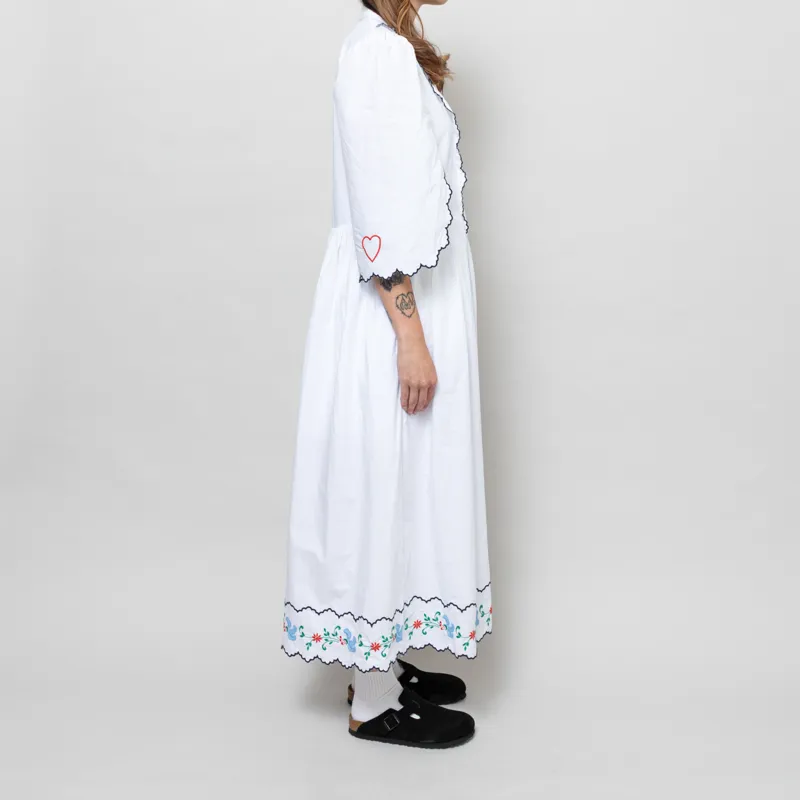 Stella Nova Womens Coloured Embroidered Loose Dress Off White-4