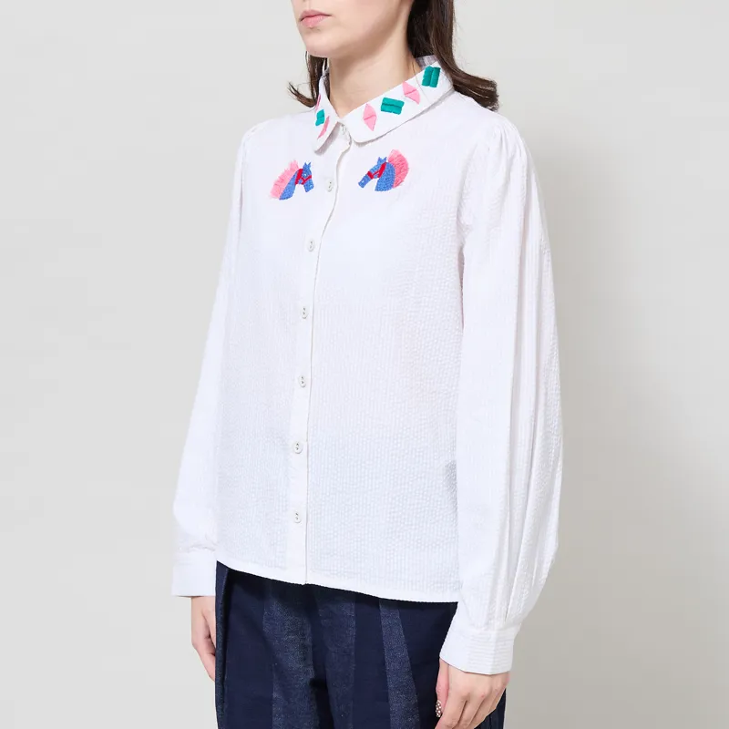 Lowie Womens Horse Embroidered Blouse White-1