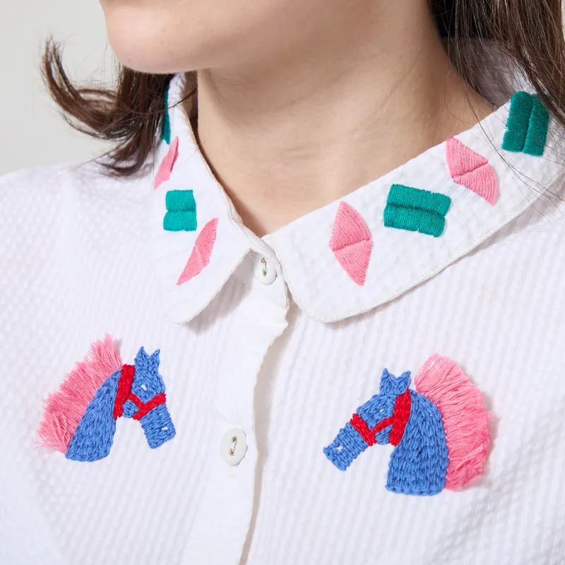 Lowie Womens Horse Embroidered Blouse White-4
