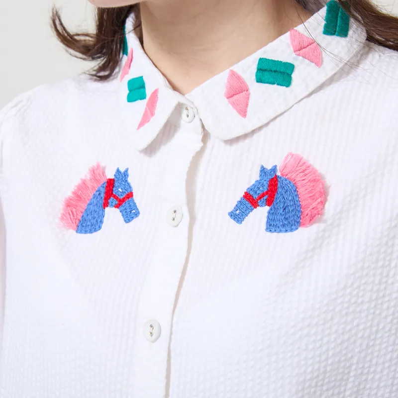 Lowie Womens Horse Embroidered Blouse White-7
