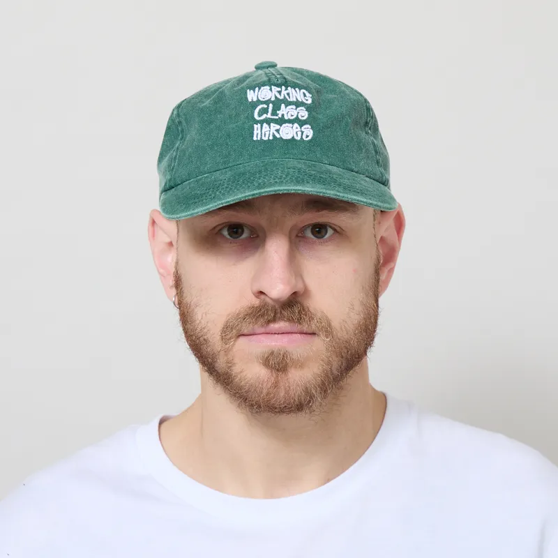 Working Class Heroes Embroidered Cap Vintage Bottle Green White-1