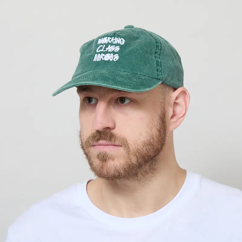Working Class Heroes Embroidered Cap Vintage Bottle Green White