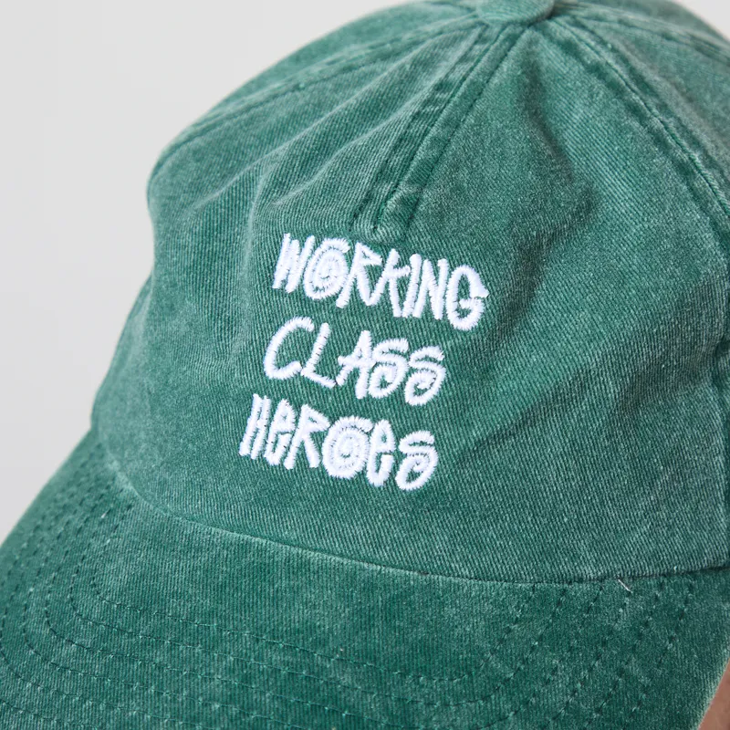 Working Class Heroes Embroidered Cap Vintage Bottle Green White-3