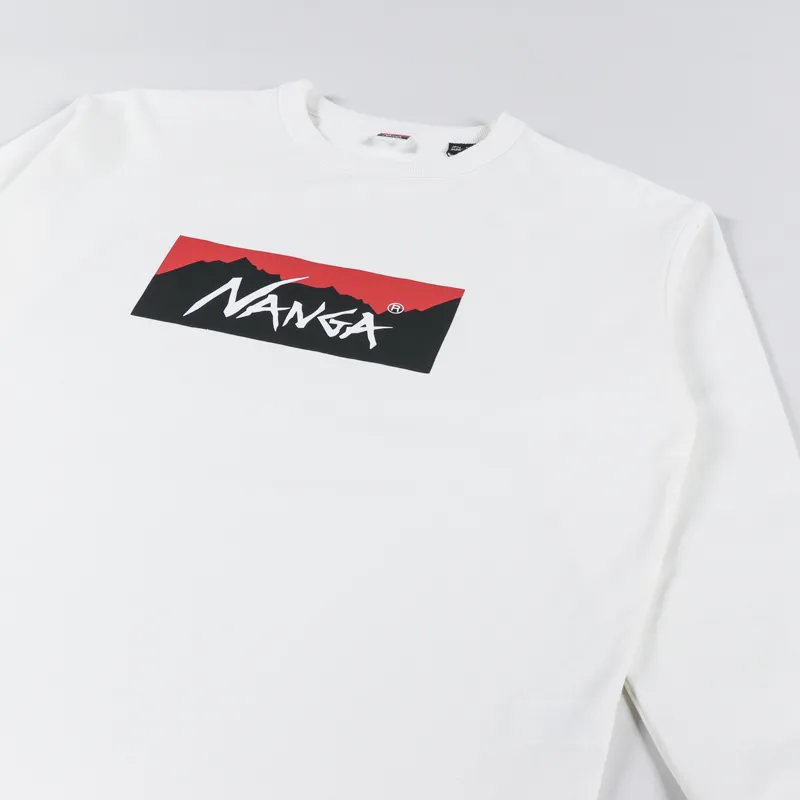 Nanga Japan Mens Eco Hybrid Box Logo Long Sleeve T Shirt White