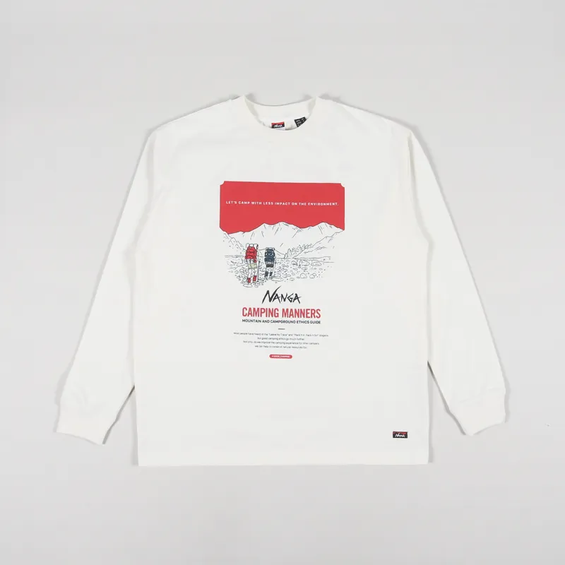 Nanga Eco Hybrid Camping Manners Long Sleeve T Shirt White-1
