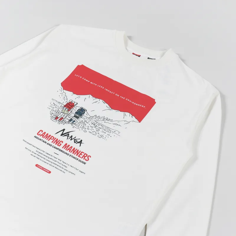 Nanga Eco Hybrid Camping Manners Long Sleeve T Shirt White-3