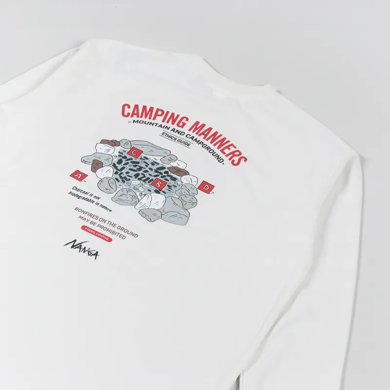 Nanga Eco Hybrid Camping Manners Long Sleeve T Shirt White-2
