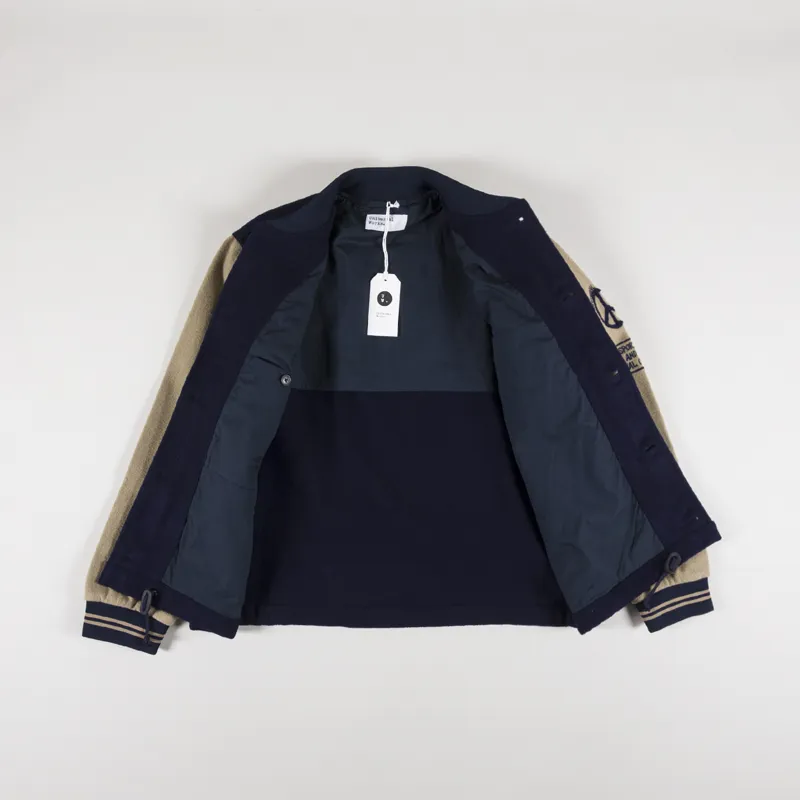 Universal Works Embroidered Newark Bomber Navy Sand Mowbray-1