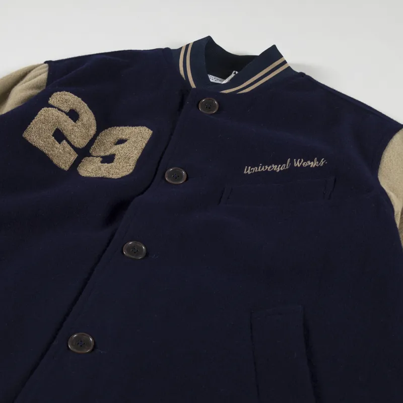 Universal Works Embroidered Newark Bomber Navy Sand Mowbray-3