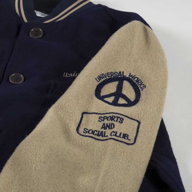 Universal Works Embroidered Newark Bomber Navy Sand Mowbray-6